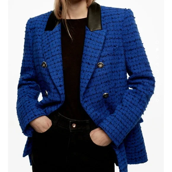 Zara Combination Faux Leather Textured Blazer - Picture 2 of 7